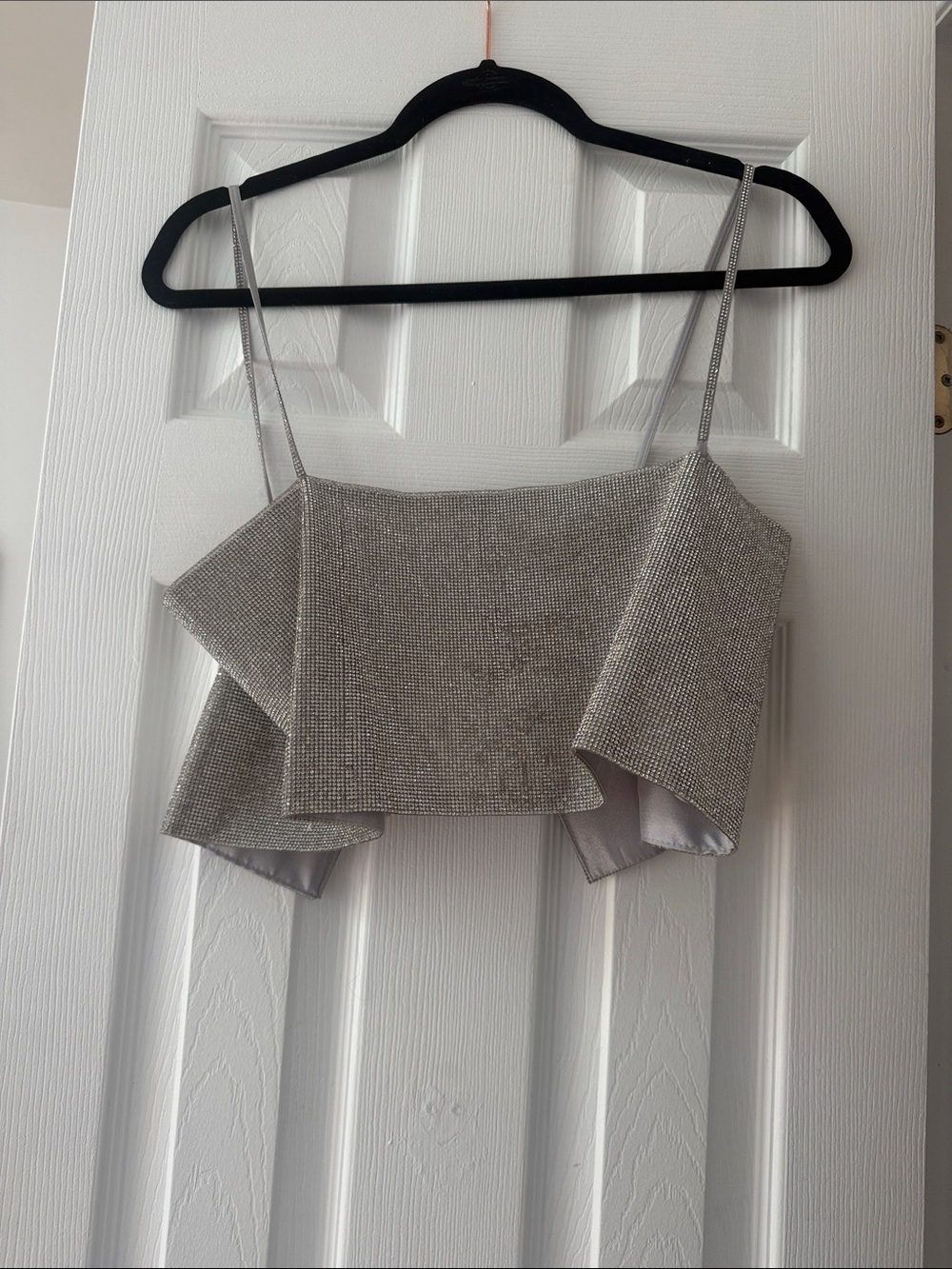 glam Silver Sequin Ruffle Crop Top